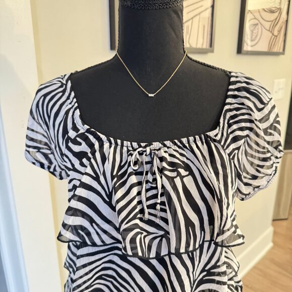 Vintage Ruffled Blouse \ Y2K Zebra Print Top by IZ Byer - Picture 3 of 13